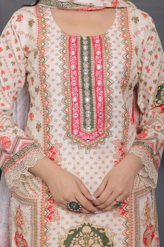Muslin Silk Suit with Sequins & Embroidery Work