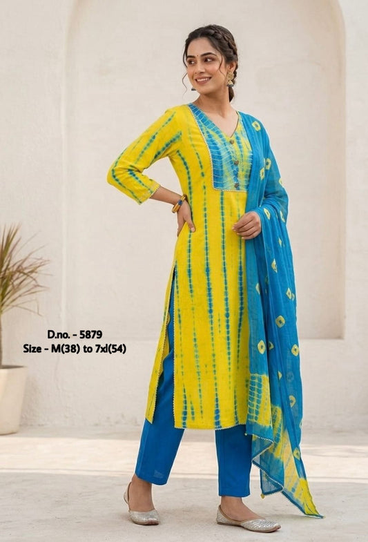 Pure Cotton Hand Tie & Dye Kurti Set with Dupatta (3-Piece) – Gotta Lace Work