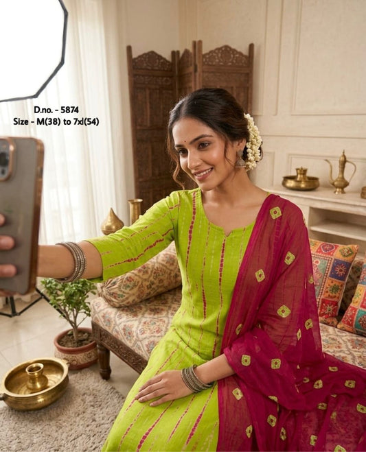 Pure Cotton 60x60 Hand Tie & Dye Kurti Set with Dupatta (3 Piece)