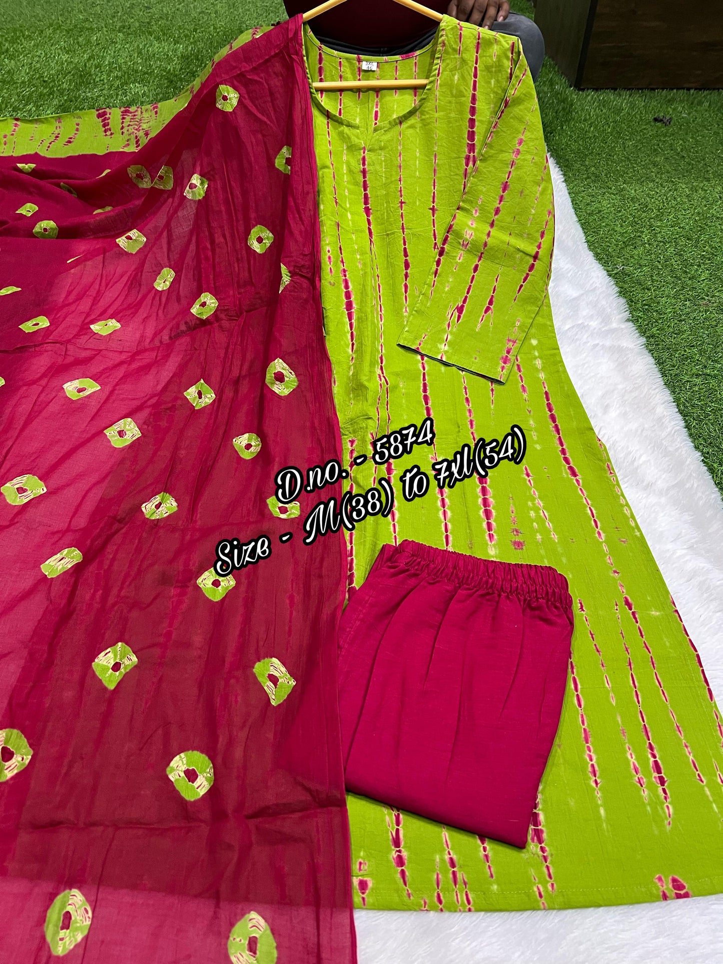 Pure Cotton 60x60 Hand Tie & Dye Kurti Set with Dupatta (3 Piece)
