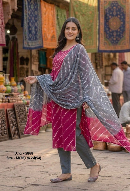 Pure Cotton 60x60 Hand Tie & Dye Kurti Set with Dupatta (3 Piece) with Gotta Detailing