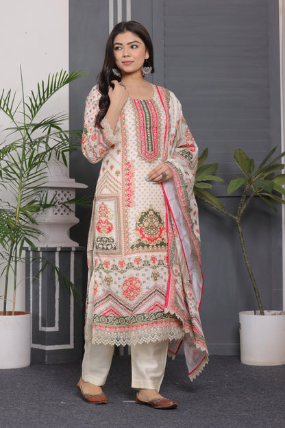 Muslin Silk Suit with Sequins & Embroidery Work