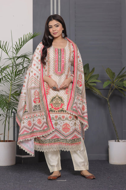 Muslin Silk Suit with Sequins & Embroidery Work