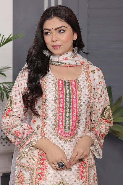 Muslin Silk Suit with Sequins & Embroidery Work