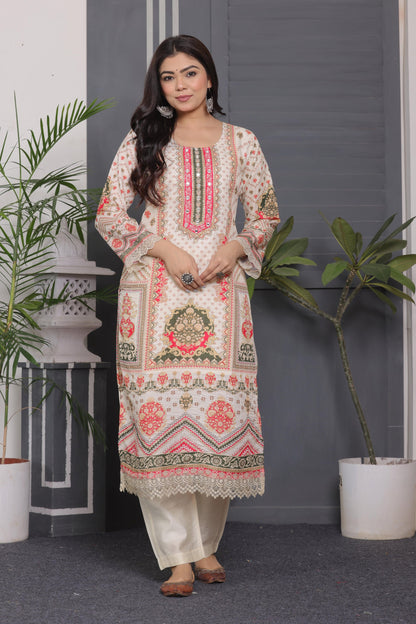 Muslin Silk Suit with Sequins & Embroidery Work