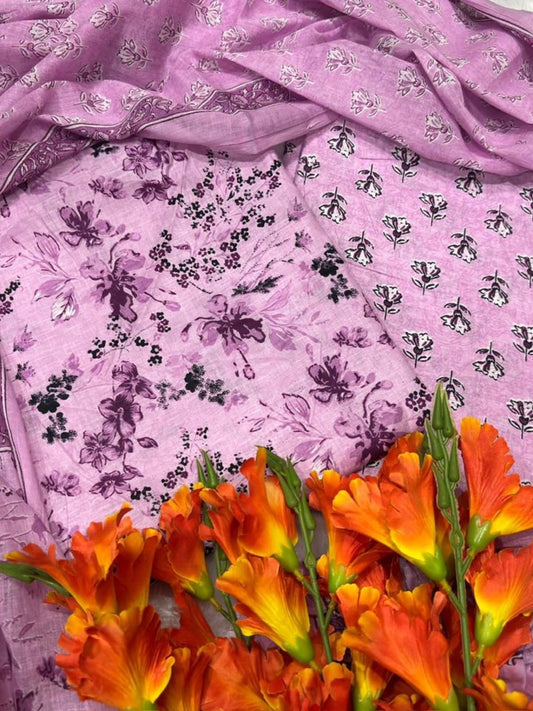 Pure Cotton Fabric Unstitched Fabric Top, Bottom And Dupatta Set.