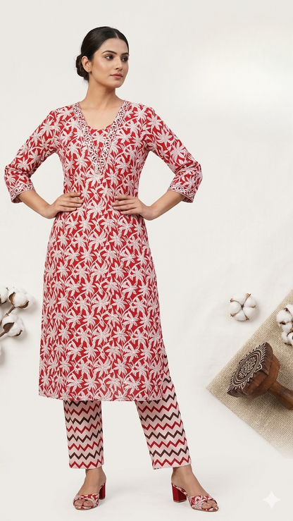 Cotton Cambric Kurti Pant Set for Women (2 Piece) | Comfortable Daily Wear