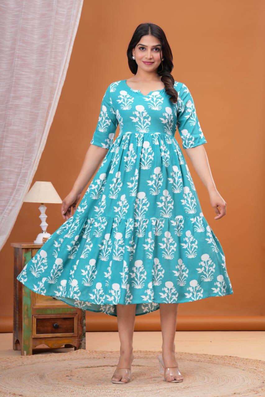 Beautiful Rayon 14 Kg Premium Printed Gown Kurta – Stylish Pattern