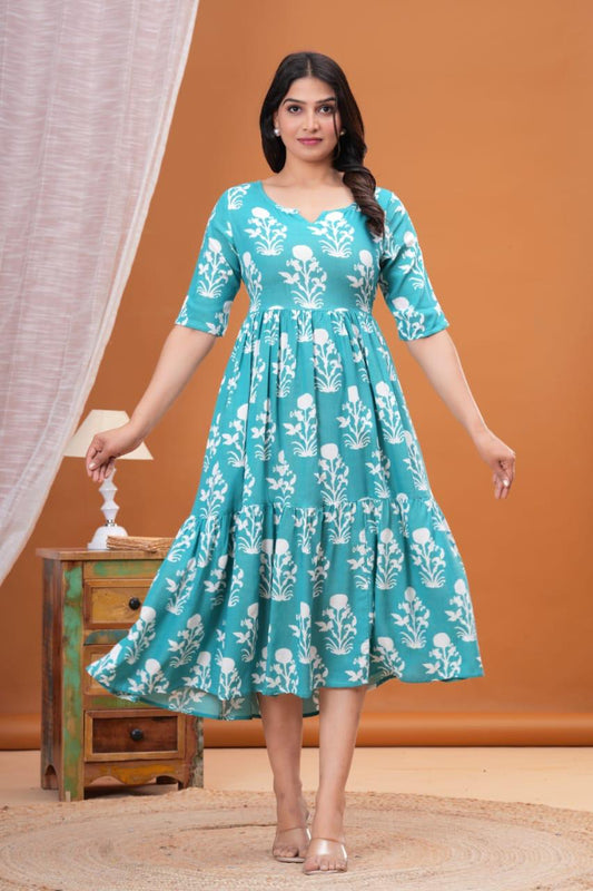 Beautiful Rayon 14 Kg Premium Printed Gown Kurta – Stylish Pattern