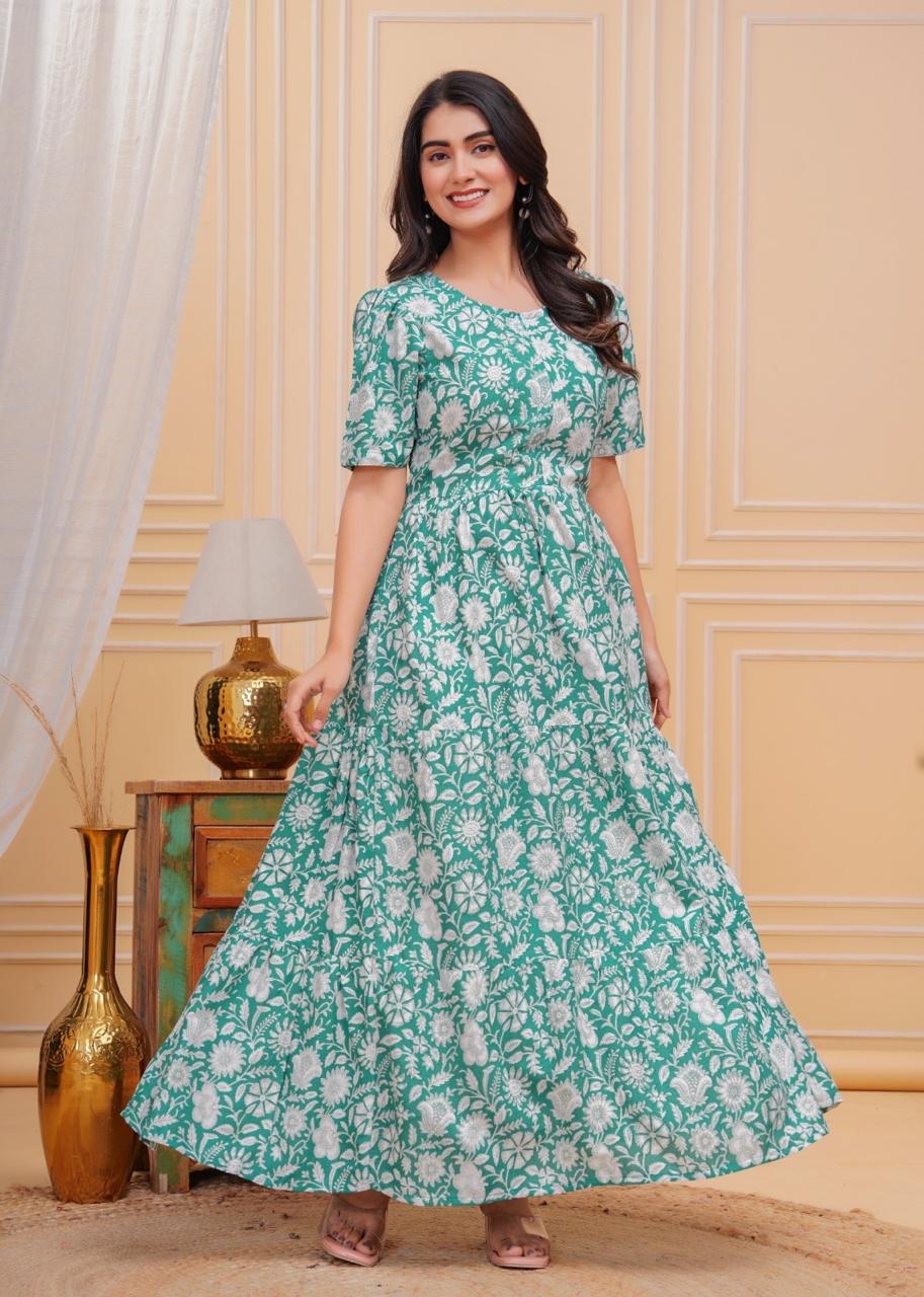 Trendy Rayon 14 Kg Printed Long Gown Kurta – Premium Daily Wear