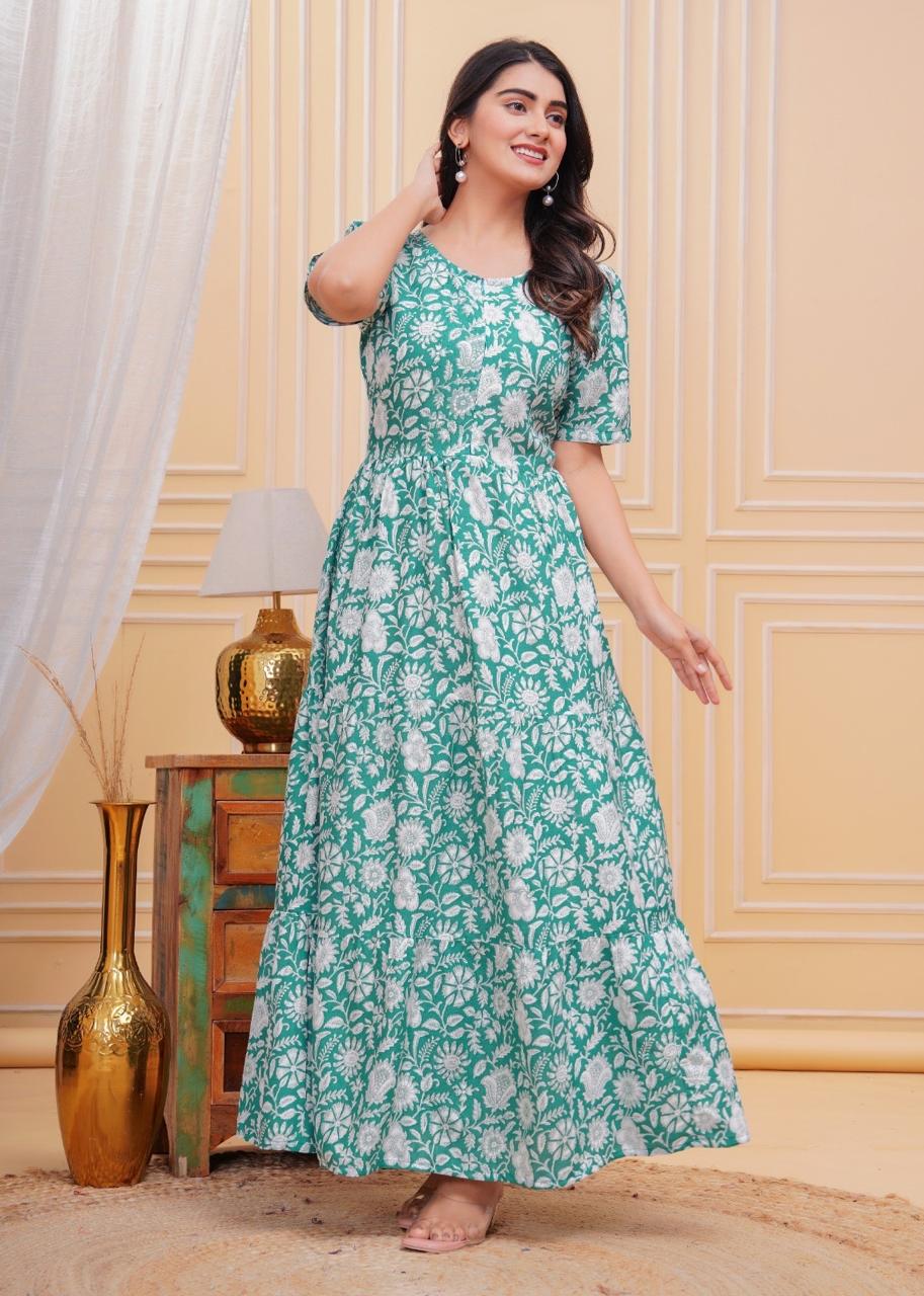 Trendy Rayon 14 Kg Printed Long Gown Kurta – Premium Daily Wear