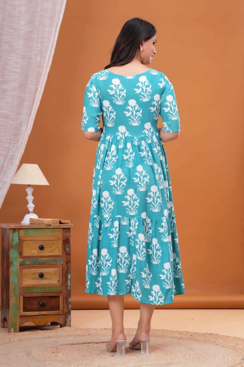 Beautiful Rayon 14 Kg Premium Printed Gown Kurta – Stylish Pattern