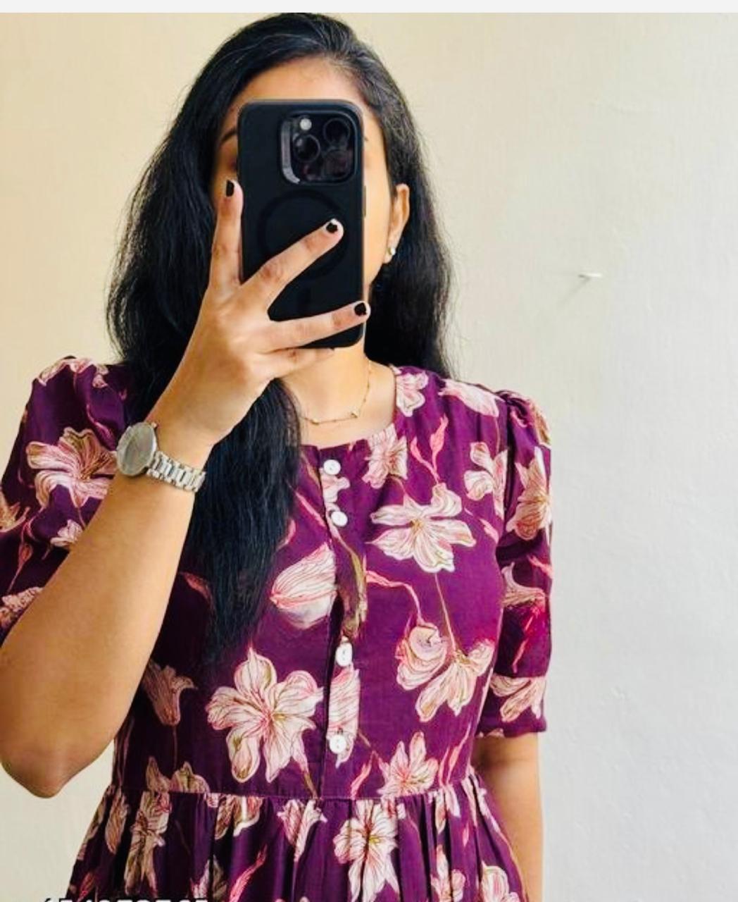 Premium 14 KG Rayon Printed Maxi Dress | Flowy Gown Kurta