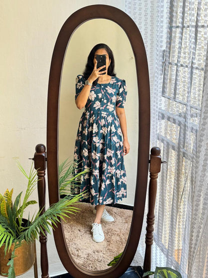 Premium 14 KG Rayon Printed Maxi Dress | Flowy Gown Kurta