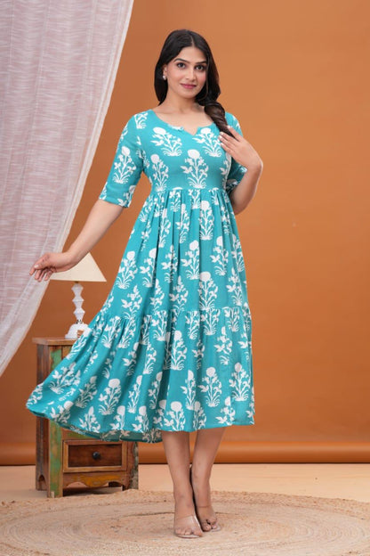 Beautiful Rayon 14 Kg Premium Printed Gown Kurta – Stylish Pattern