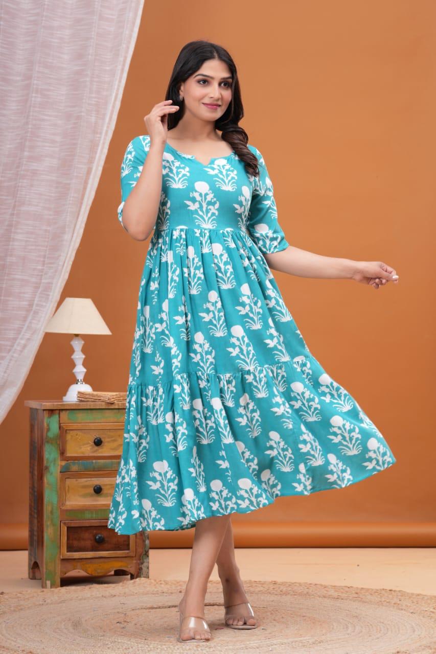 Beautiful Rayon 14 Kg Premium Printed Gown Kurta – Stylish Pattern