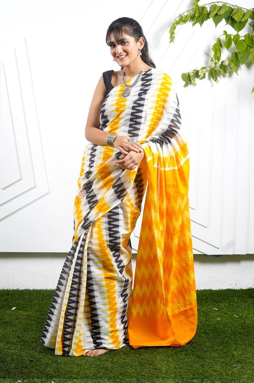Pure Cotton Mulmul Fabric Printed Stylish Printed Saree.