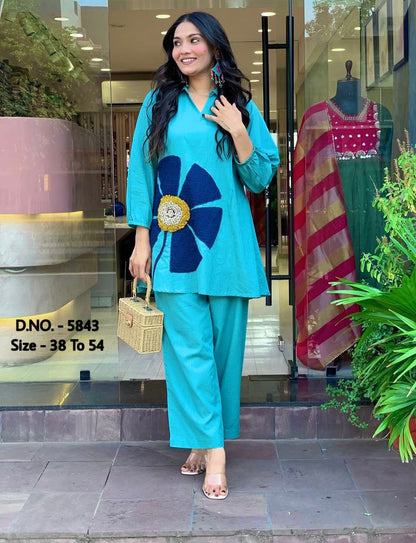 Premium Cotton Slub / Cotton Flex (Khadi) Aari Woolen Thread Work 2-Piece Set