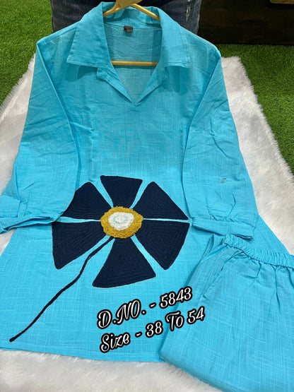 Premium Cotton Slub / Cotton Flex (Khadi) Aari Woolen Thread Work 2-Piece Set