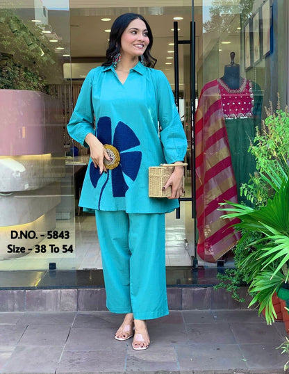 Premium Cotton Slub / Cotton Flex (Khadi) Aari Woolen Thread Work 2-Piece Set