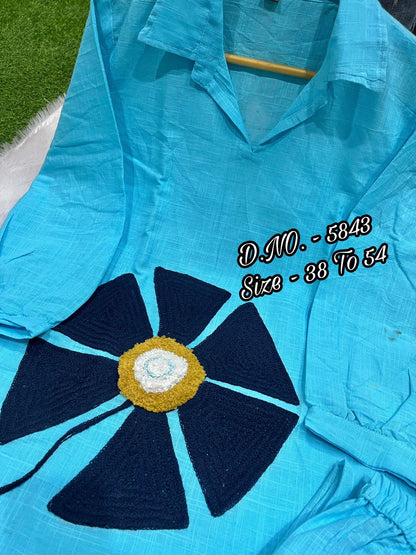 Premium Cotton Slub / Cotton Flex (Khadi) Aari Woolen Thread Work 2-Piece Set