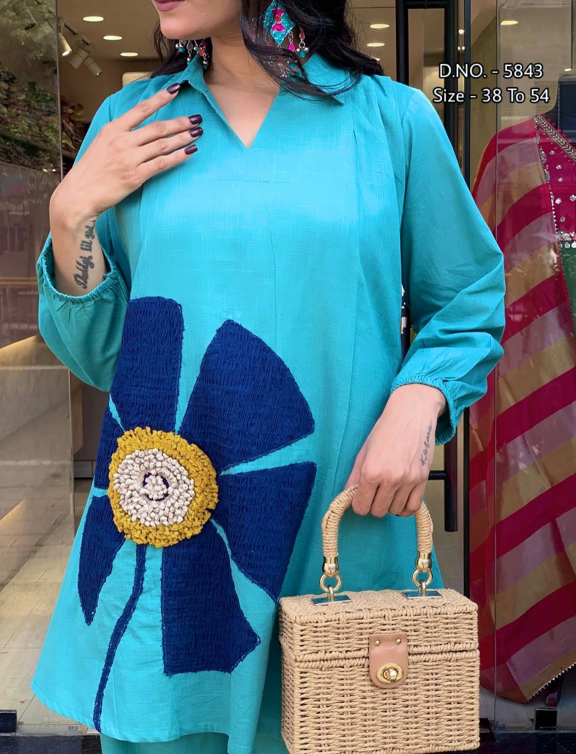 Premium Cotton Slub / Cotton Flex (Khadi) Aari Woolen Thread Work 2-Piece Set