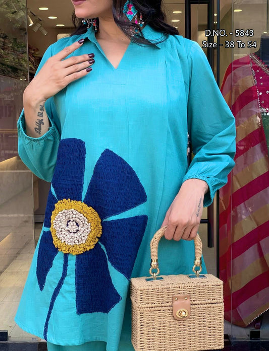 Premium Cotton Slub / Cotton Flex (Khadi) Aari Woolen Thread Work 2-Piece Set