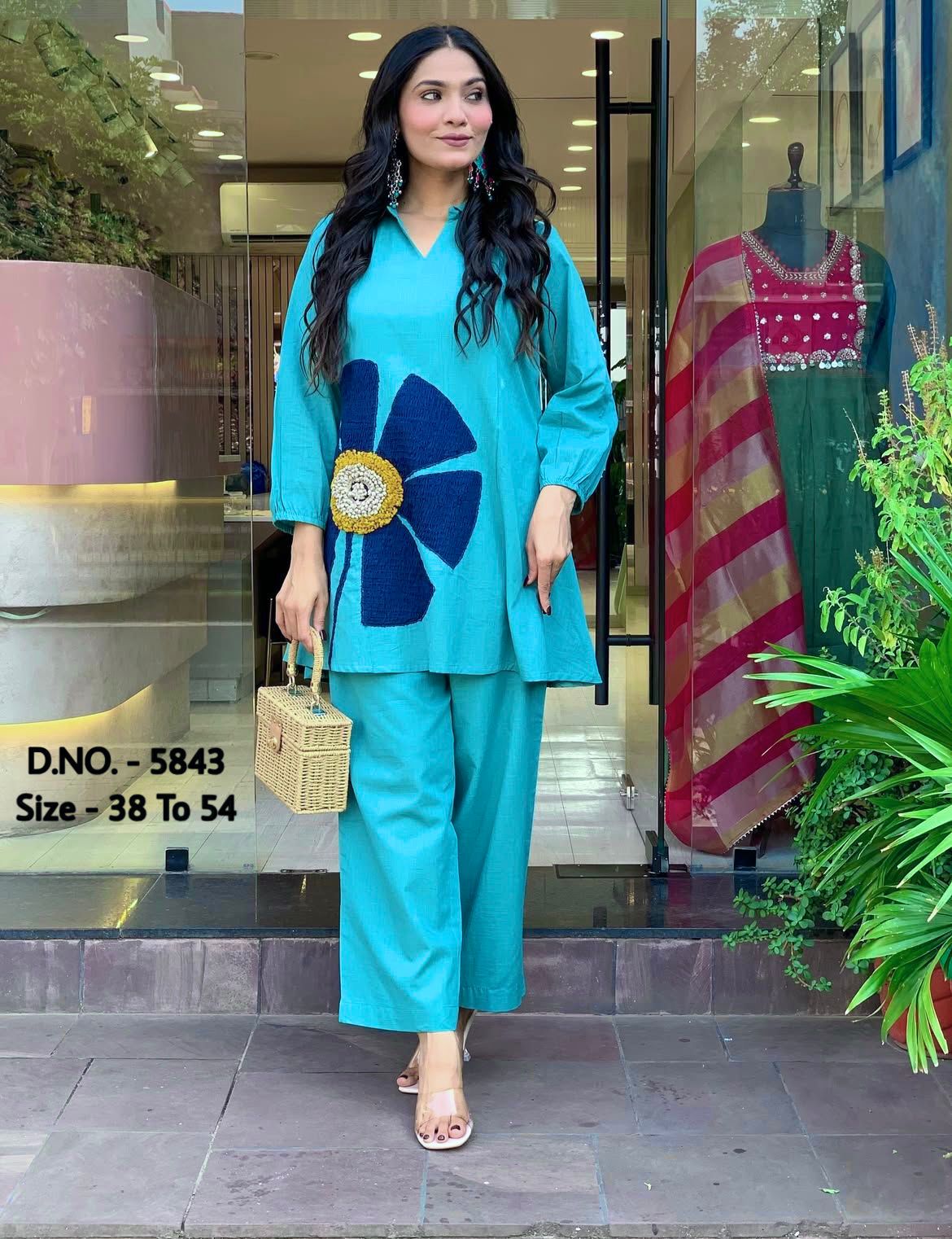 Premium Cotton Slub / Cotton Flex (Khadi) Aari Woolen Thread Work 2-Piece Set