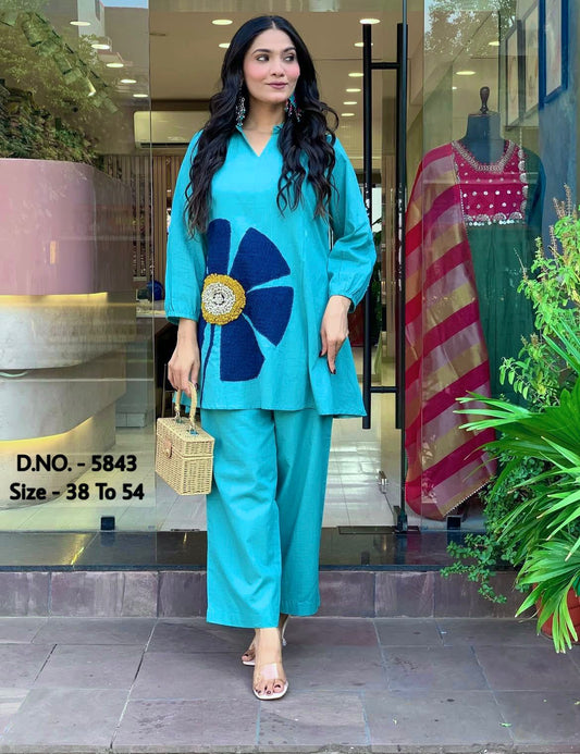 Premium Cotton Slub / Cotton Flex (Khadi) Aari Woolen Thread Work 2-Piece Set