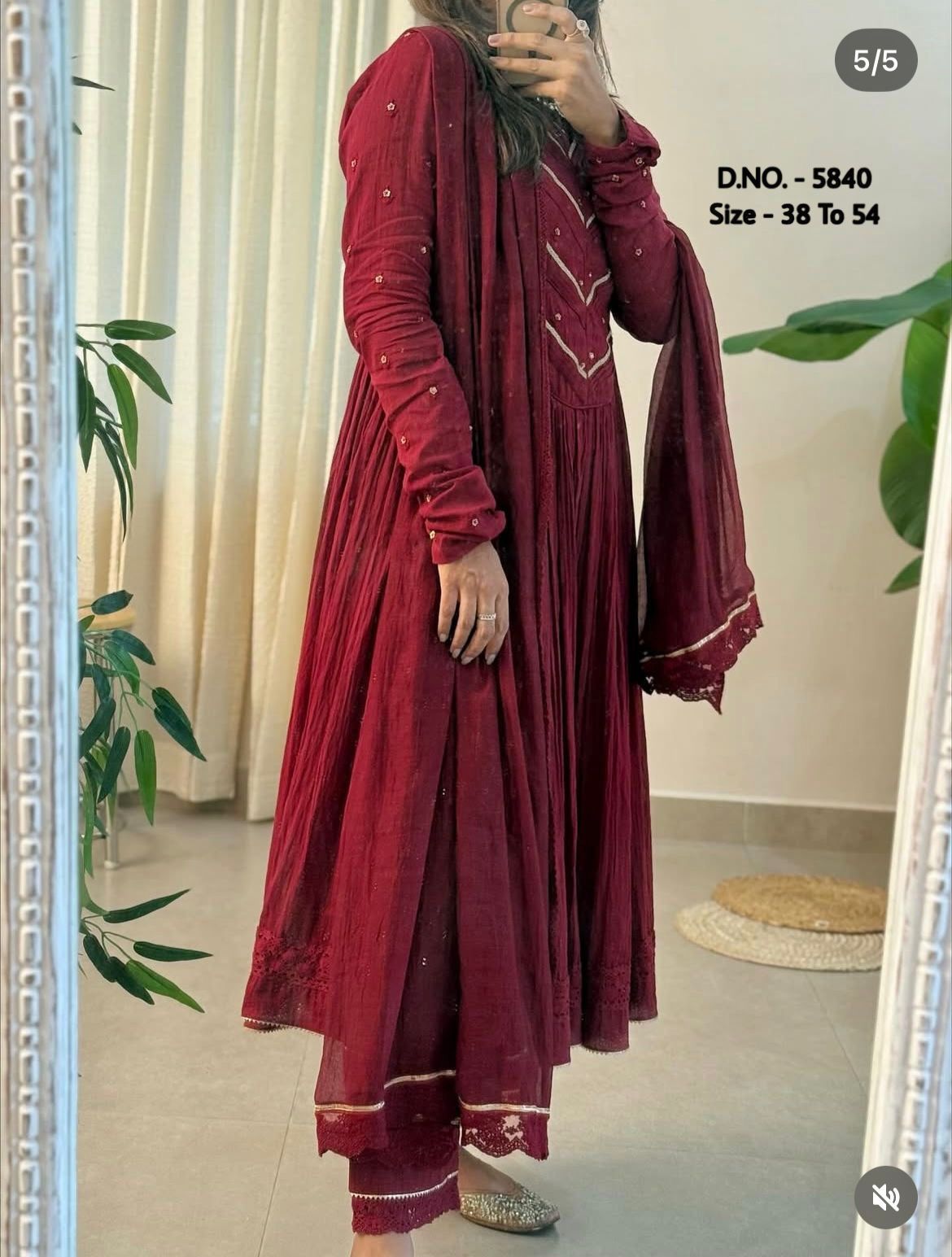 Pure Cotton Cambric 3 Piece Set – Long 52” Kurti with Aari Zari Embroidery