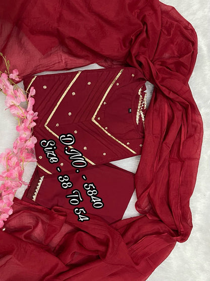 Pure Cotton Cambric 3 Piece Set – Long 52” Kurti with Aari Zari Embroidery