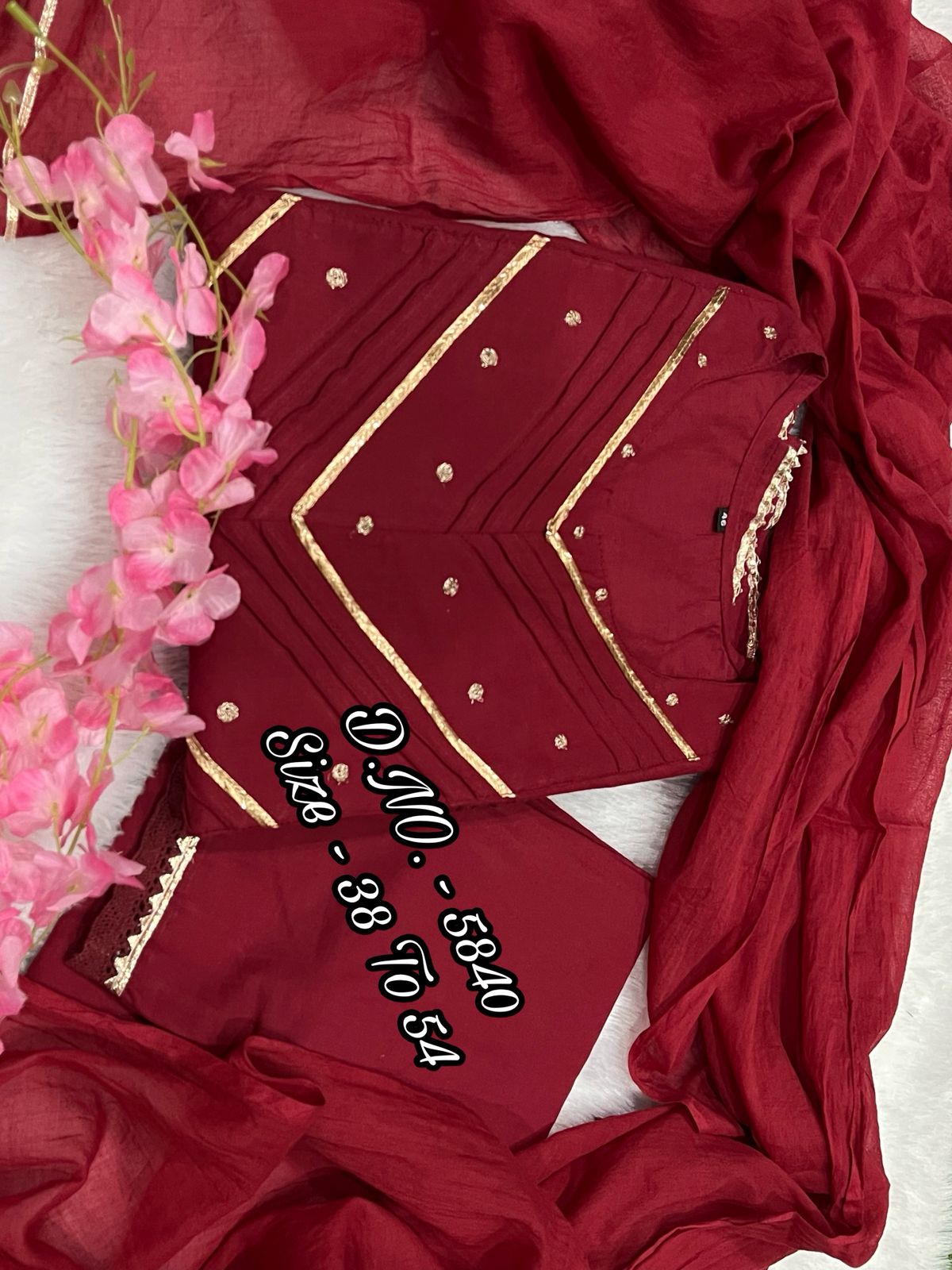 Pure Cotton Cambric 3 Piece Set – Long 52” Kurti with Aari Zari Embroidery