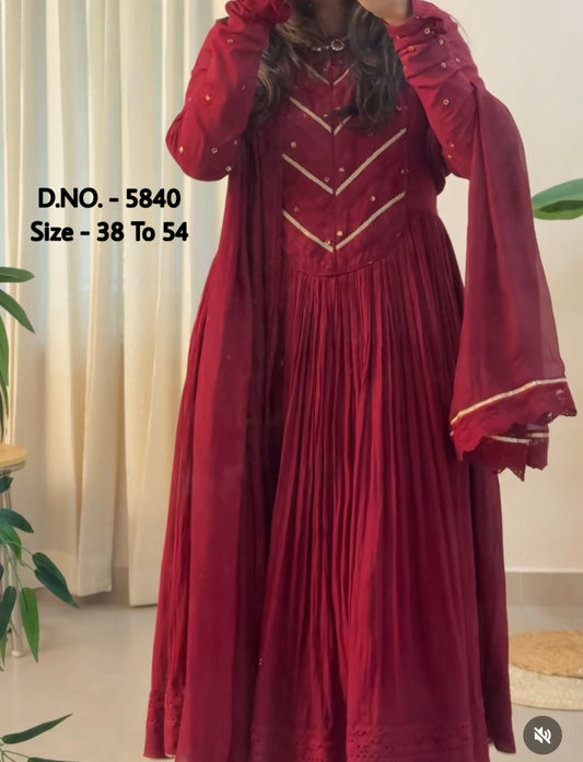 Pure Cotton Cambric 3 Piece Set – Long 52” Kurti with Aari Zari Embroidery