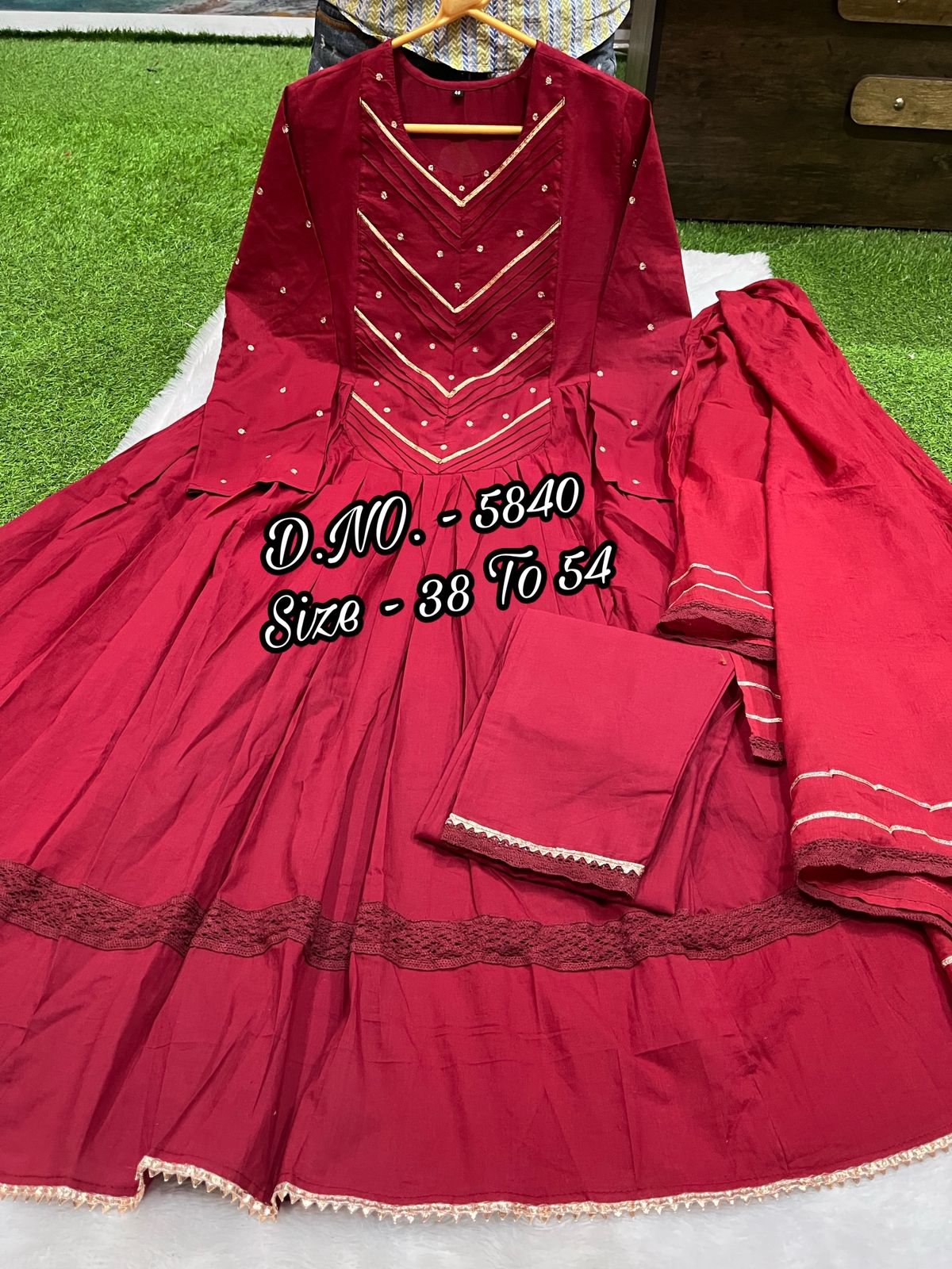 Pure Cotton Cambric 3 Piece Set – Long 52” Kurti with Aari Zari Embroidery