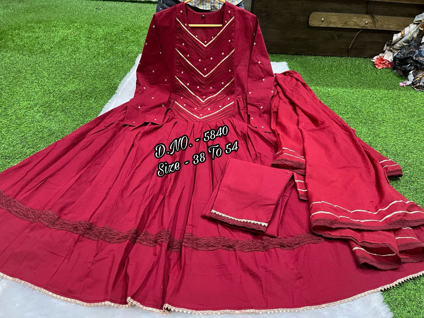 Pure Cotton Cambric 3 Piece Set – Long 52” Kurti with Aari Zari Embroidery