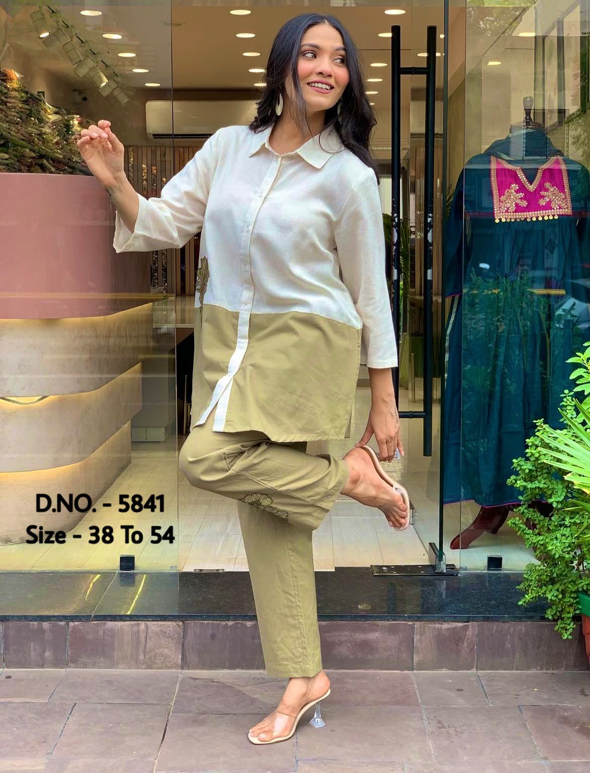 Cotton Slub & Cambric 2 Piece Set – 34” Short Shirt with Hand Adda Beads & Sequins Work