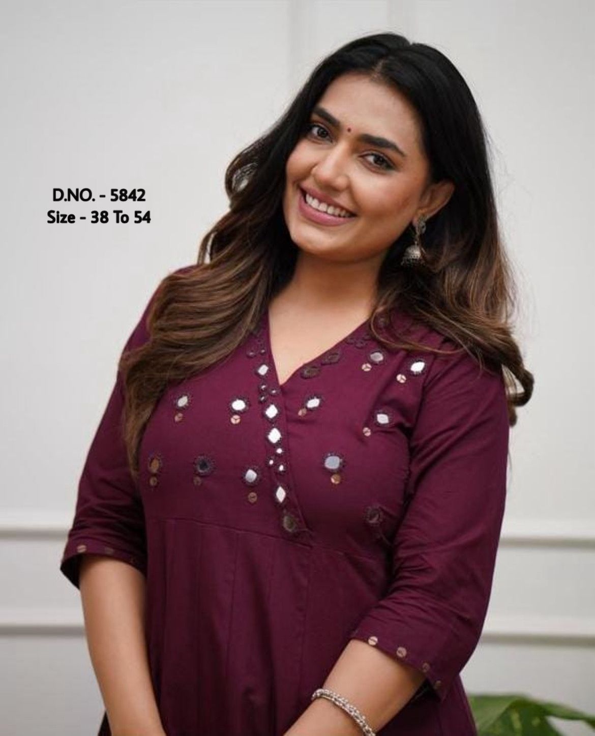 Rayon 14 Kg Premium Flared 50” Gown Kurti with Mirror Foil Aari Work + Rayon Pant