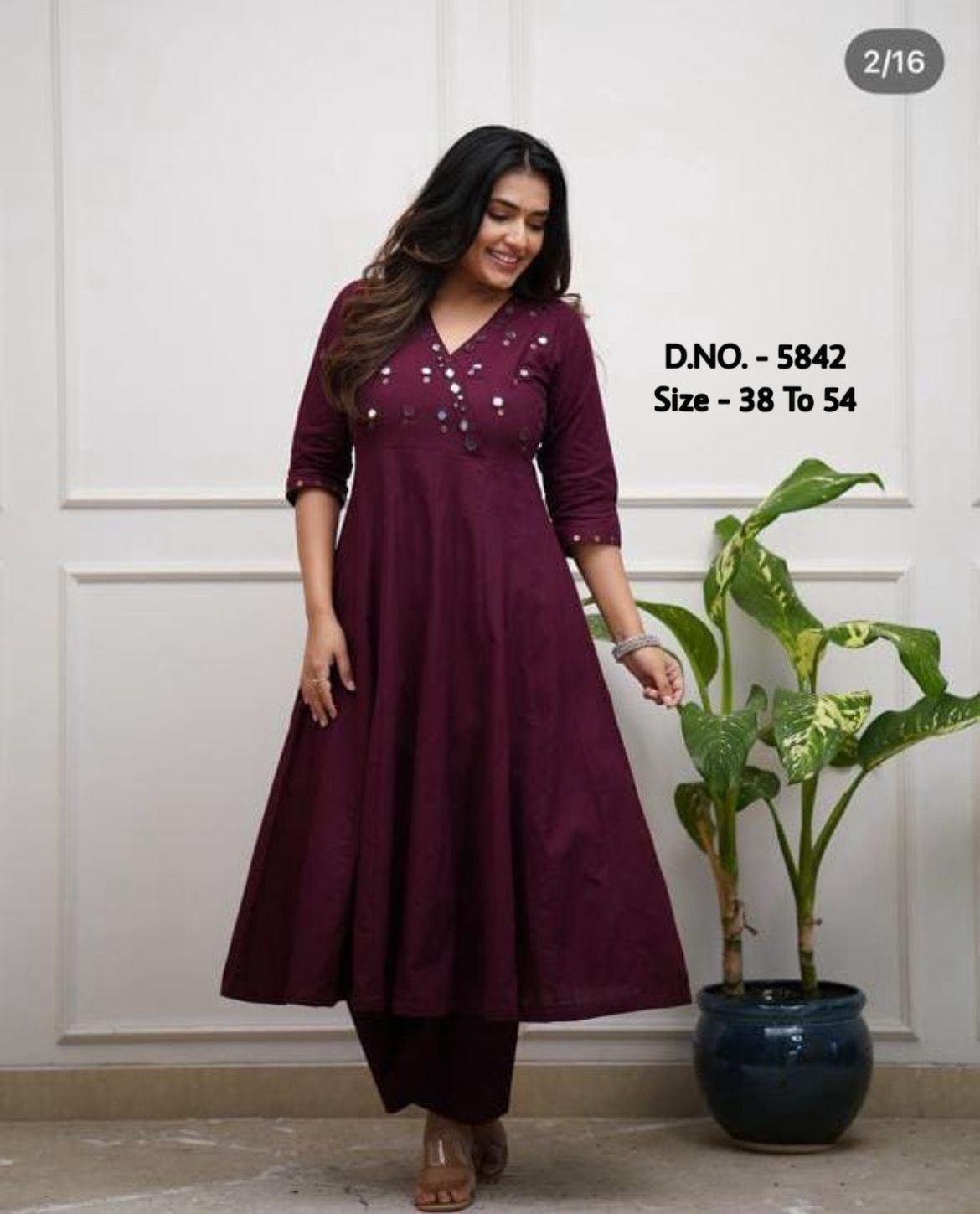 Rayon 14 Kg Premium Flared 50” Gown Kurti with Mirror Foil Aari Work + Rayon Pant