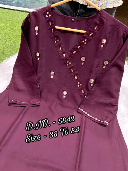 Rayon 14 Kg Premium Flared 50” Gown Kurti with Mirror Foil Aari Work + Rayon Pant