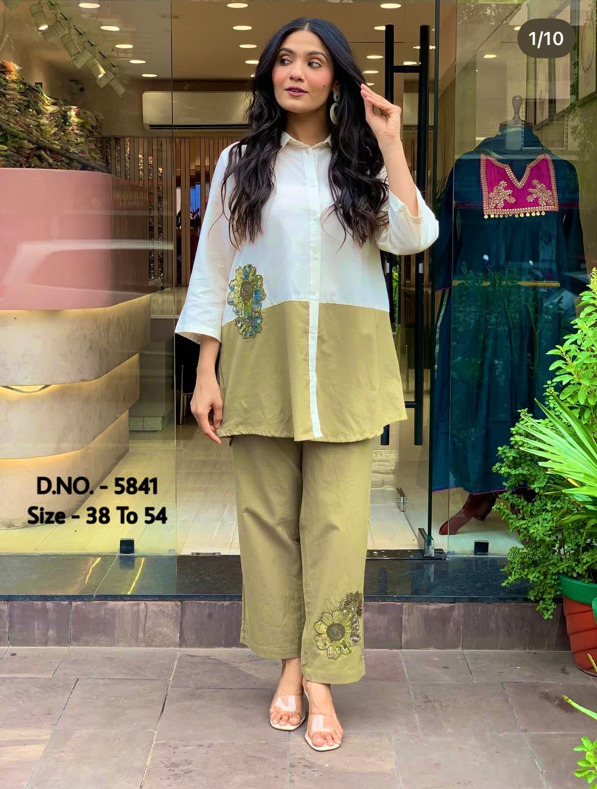 Cotton Slub & Cambric 2 Piece Set – 34” Short Shirt with Hand Adda Beads & Sequins Work