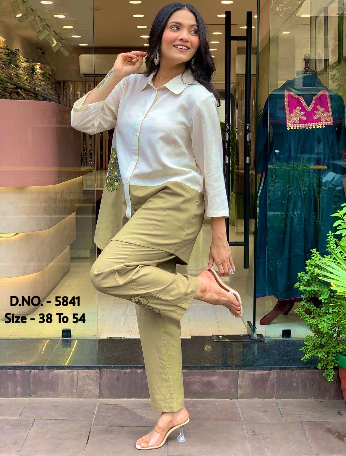 Cotton Slub & Cambric 2 Piece Set – 34” Short Shirt with Hand Adda Beads & Sequins Work