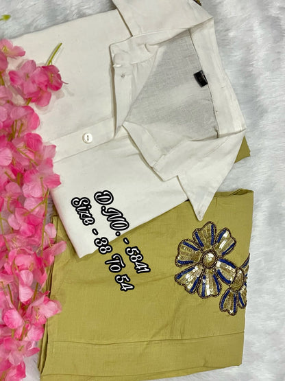 Cotton Slub & Cambric 2 Piece Set – 34” Short Shirt with Hand Adda Beads & Sequins Work
