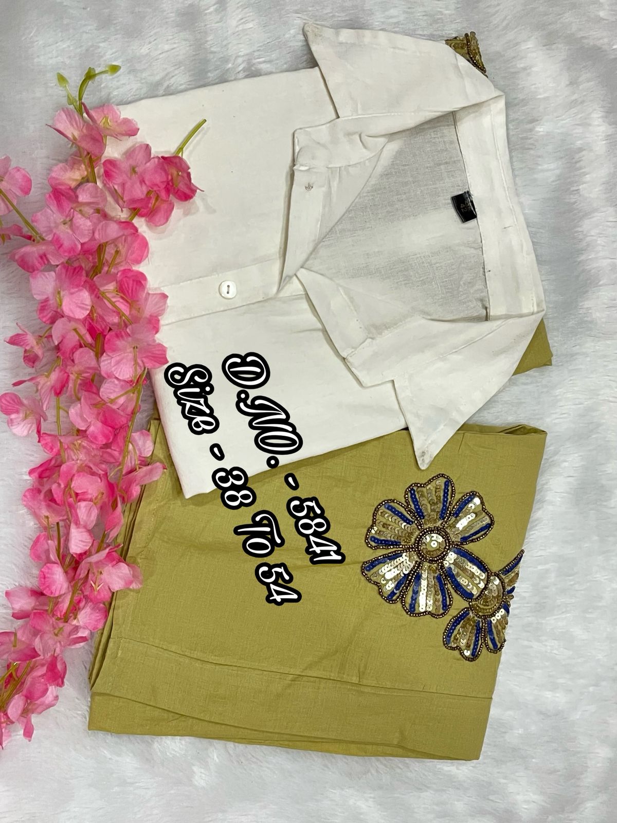 Cotton Slub & Cambric 2 Piece Set – 34” Short Shirt with Hand Adda Beads & Sequins Work