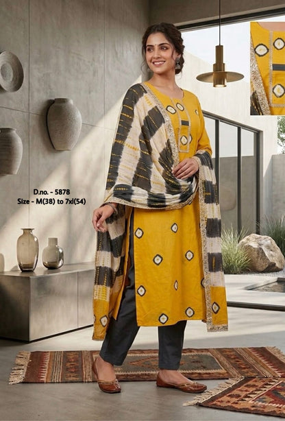 Pure Cotton 60x60 Hand Tie & Dye Kurti Set with Dupatta (3 Piece) with Gotta Lace Work