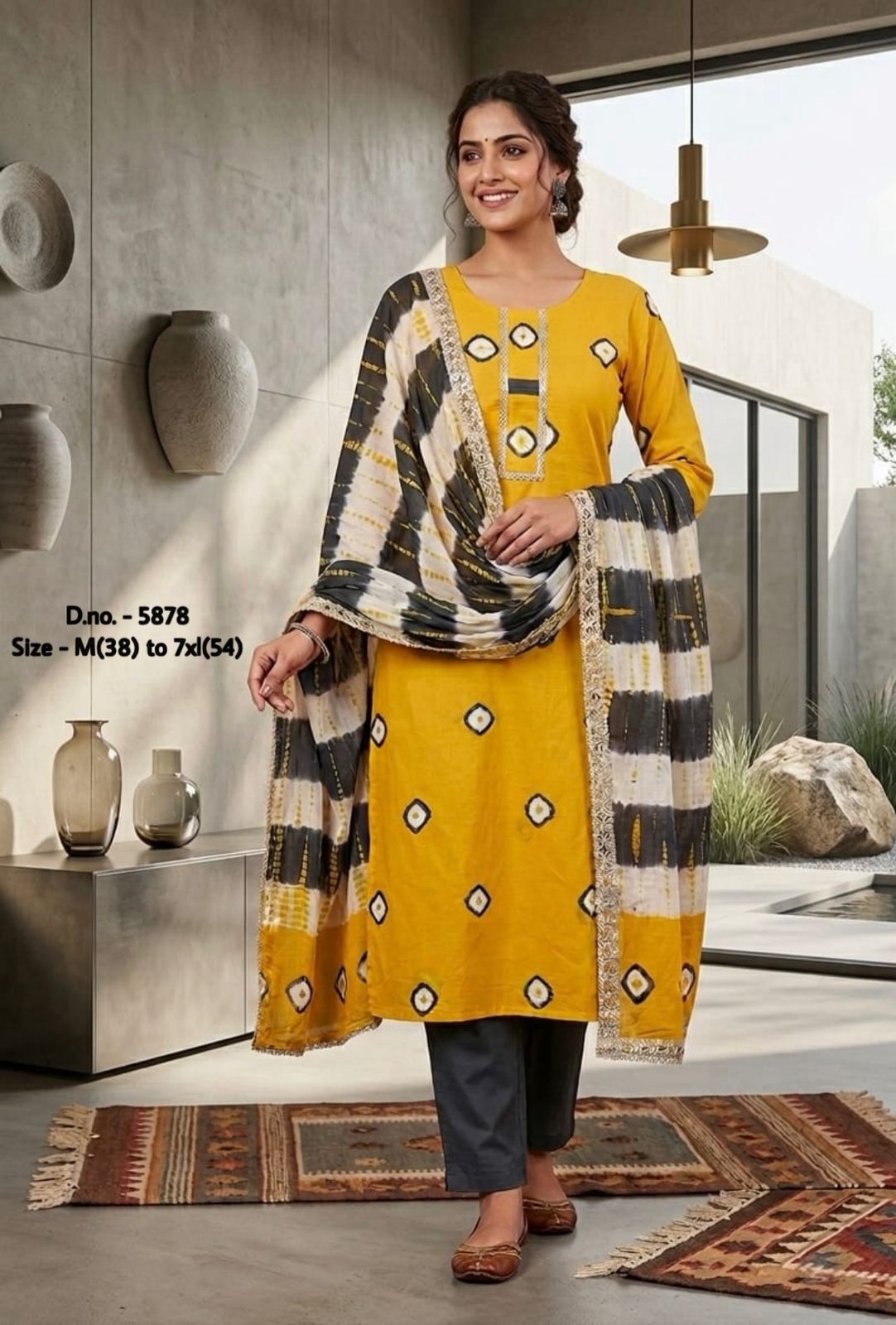 Pure Cotton 60x60 Hand Tie & Dye Kurti Set with Dupatta (3 Piece) with Gotta Lace Work