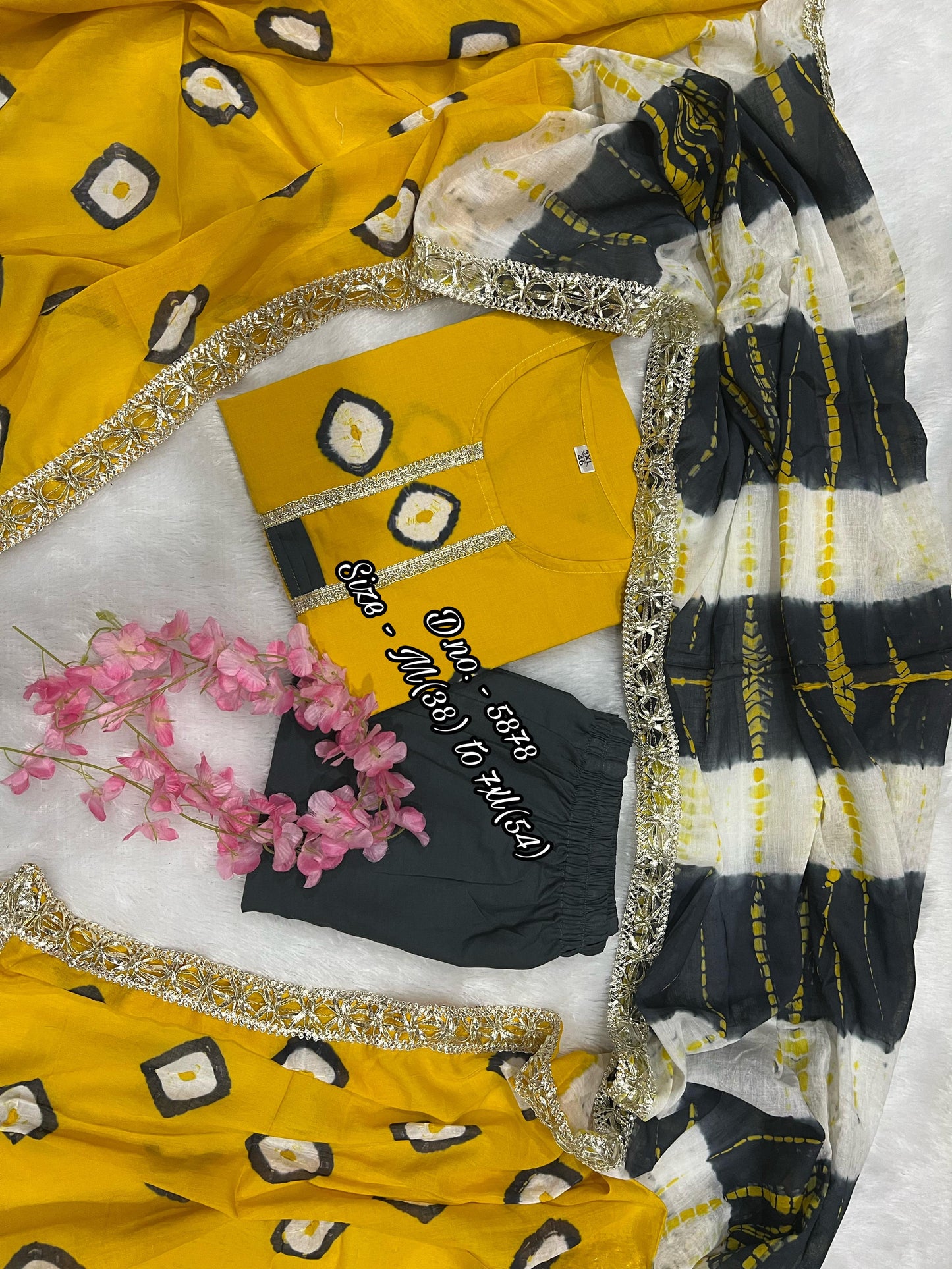 Pure Cotton 60x60 Hand Tie & Dye Kurti Set with Dupatta (3 Piece) with Gotta Lace Work