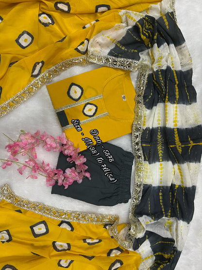 Pure Cotton 60x60 Hand Tie & Dye Kurti Set with Dupatta (3 Piece) with Gotta Lace Work