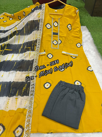 Pure Cotton 60x60 Hand Tie & Dye Kurti Set with Dupatta (3 Piece) with Gotta Lace Work