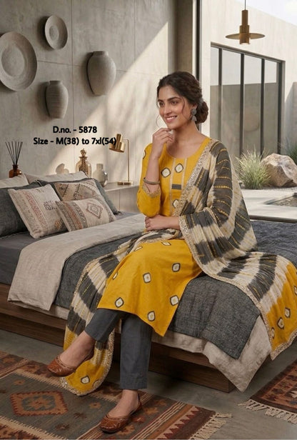 Pure Cotton 60x60 Hand Tie & Dye Kurti Set with Dupatta (3 Piece) with Gotta Lace Work