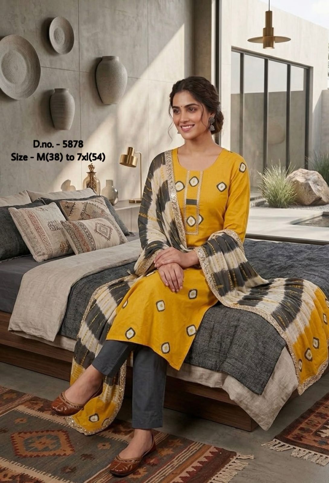 Pure Cotton 60x60 Hand Tie & Dye Kurti Set with Dupatta (3 Piece) with Gotta Lace Work